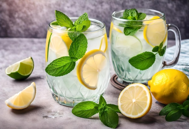 a glass of lemonade with mint leaves and mint leaves