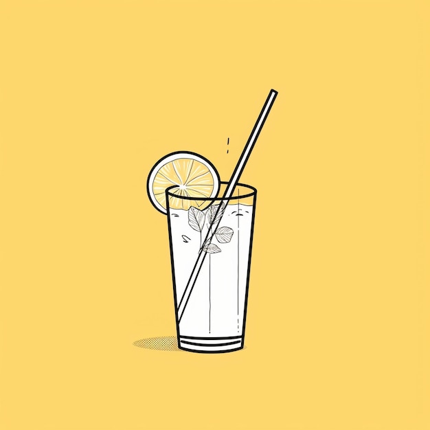 A glass of lemonade with a straw and a lemon slice on it.