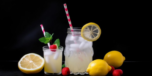 A glass of lemonade with a straw and a straw with a straw next to it.