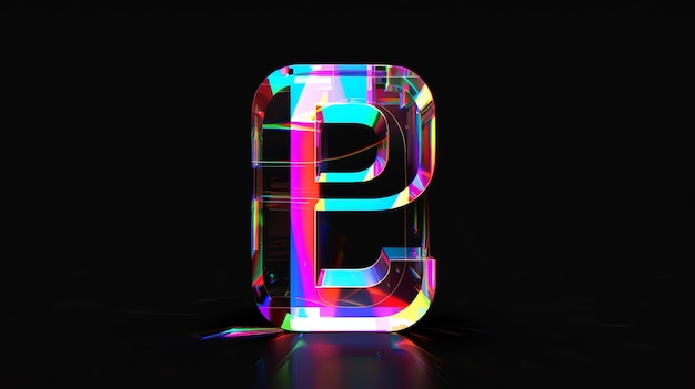 A glass letter P with rainbow iridescent colors