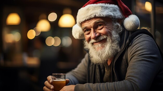 A glass of light beer on a Christmas background