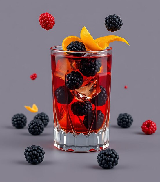 Photo a glass of liquid with blackberries and blackberries on it