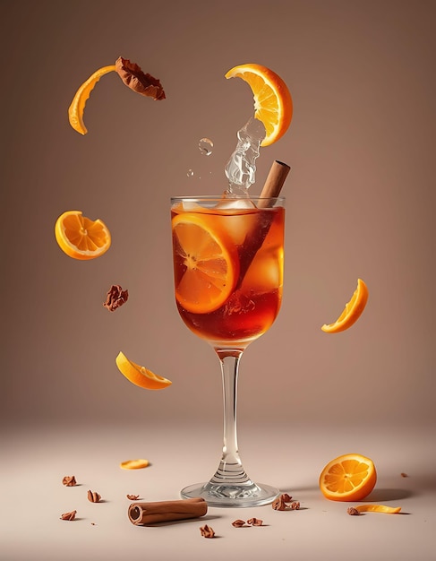 Photo a glass of liquid with orange slices and a spoon in it