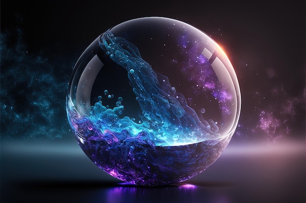 Glass magic ball filled with cosmic plasma Transparent magic sphere on the background of galaxies starry nebula 3D rendering AI generated