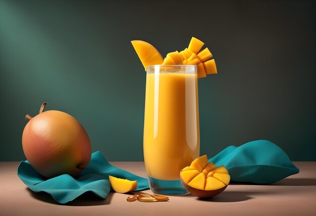 Photo a glass of mango juice next to a glass of mango juice