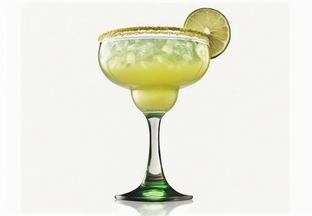 A glass of margarita with a lime wedge on the rim.