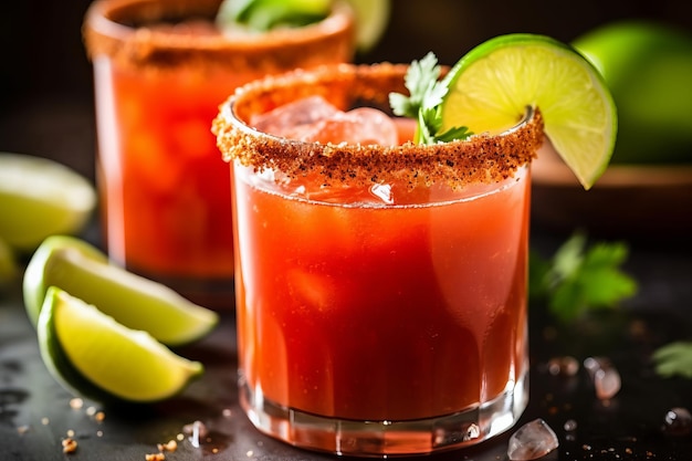 A glass of margarita with a lime wedge on the rim