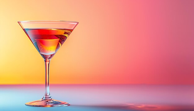 a glass of martini is next to a pink and orange background