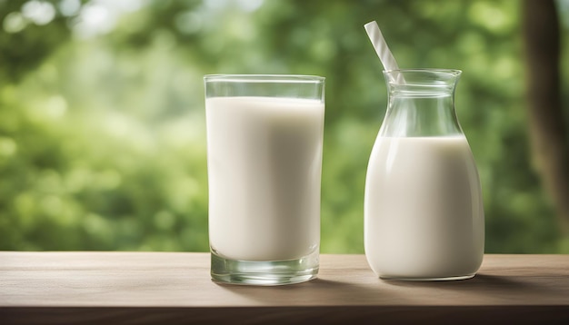 a glass of milk next to a bottle of milk