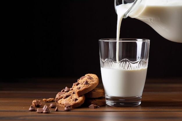 Glass of milk and chocolate cookies