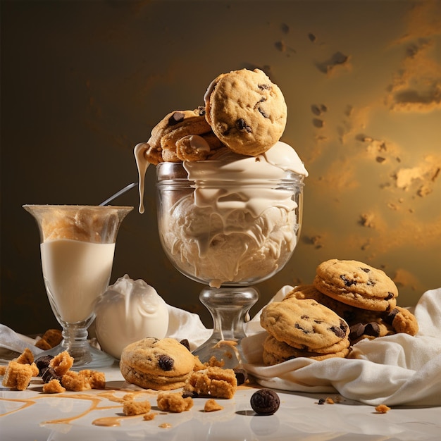 a glass of milk is next to a bowl of cookies.