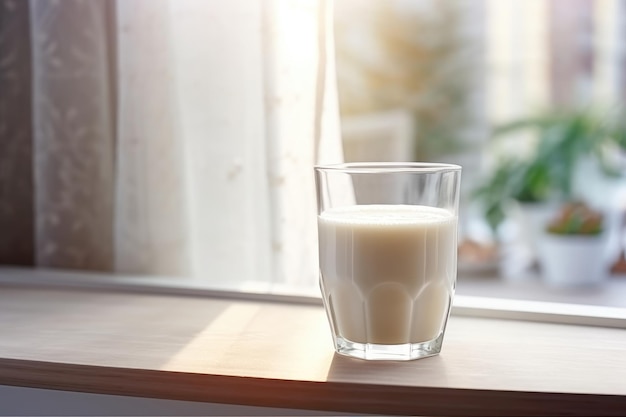 Glass of milk at table