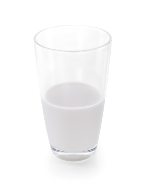 Glass of milk on white background