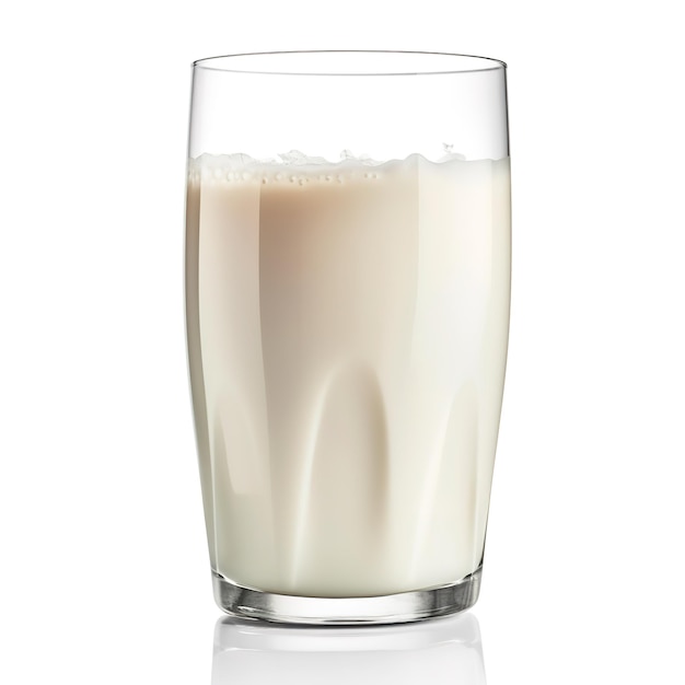 A glass of milk with a white background and the word milk on it.