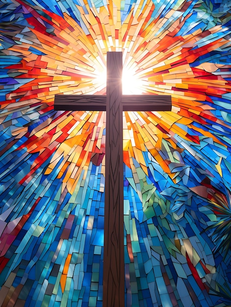 Glass Mosaic Sacred Cross and Palm Frond Mosaic Tile Art Dec Cross Palm Sunday Photo Christian Art