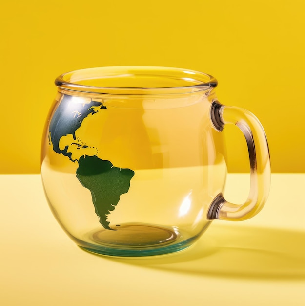 A glass mug with a globe