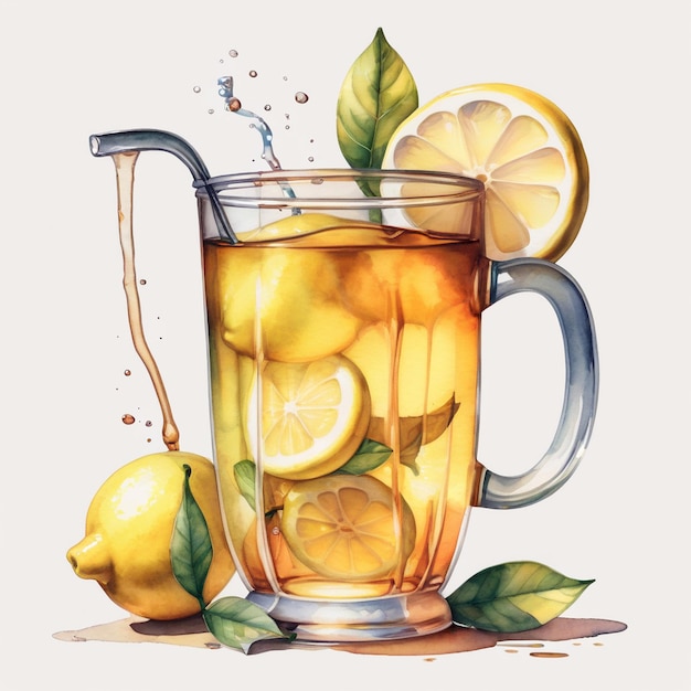 a glass mug with lemons and lemons in it