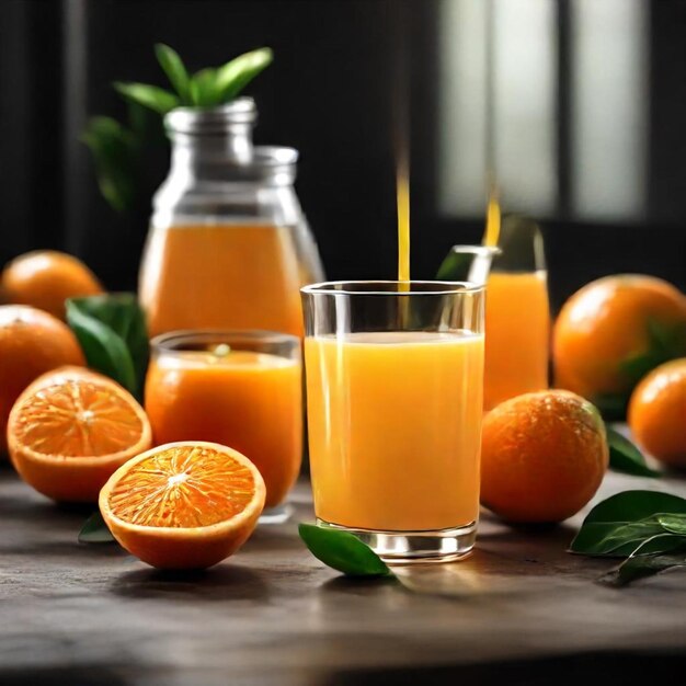 a glass of orange juice next to a glass of orange juice