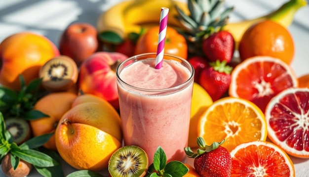 Photo a glass of orange juice is next to a straw