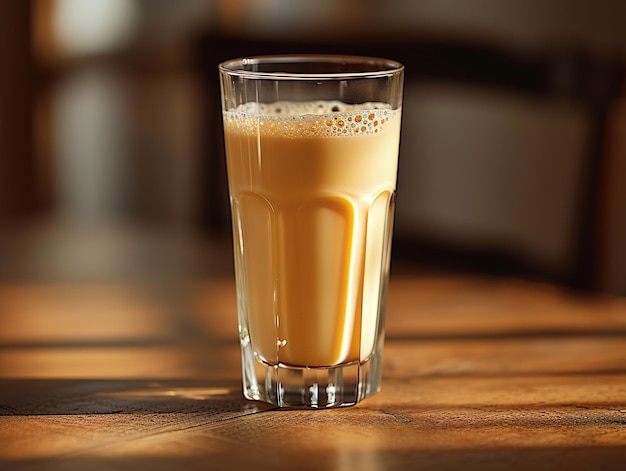 a glass of orange juice is on a table