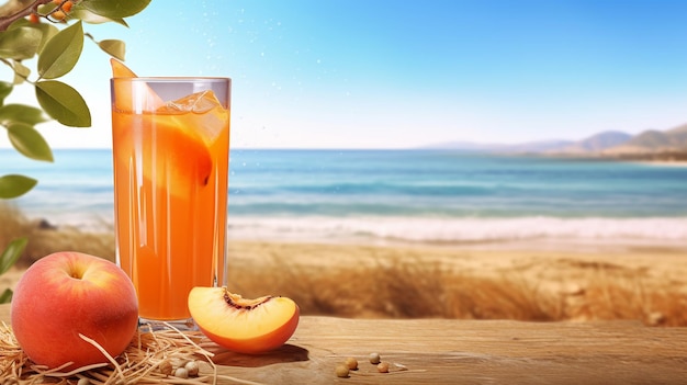 A glass of orange juice on nature background vacation relaxation concept copy space Generated AI