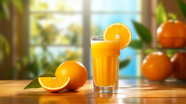 A glass of orange juice on nature background vacation relaxation concept Generated AI