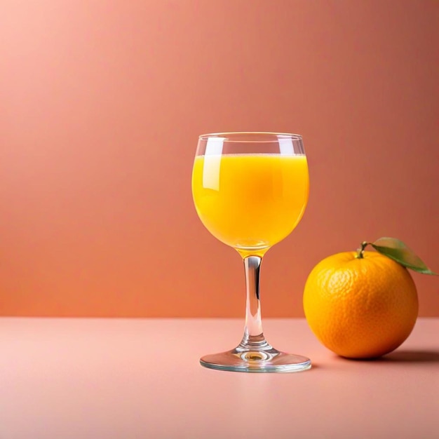 a glass of orange juice next to an orange