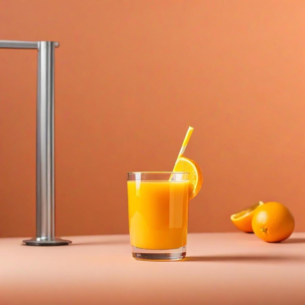 Photo a glass of orange juice next to a sink and a faucet