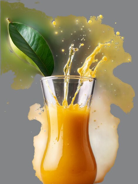 Photo a glass of orange juice with a green leaf