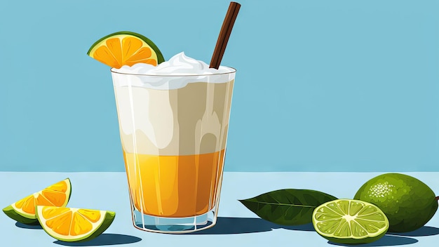 a glass of orange juice with limes and a straw