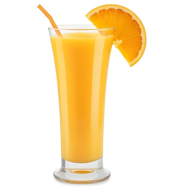 a glass of orange juice with an orange slice on top