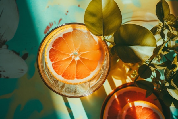 Photo a glass of orange juice with a slice of grapefruit on top