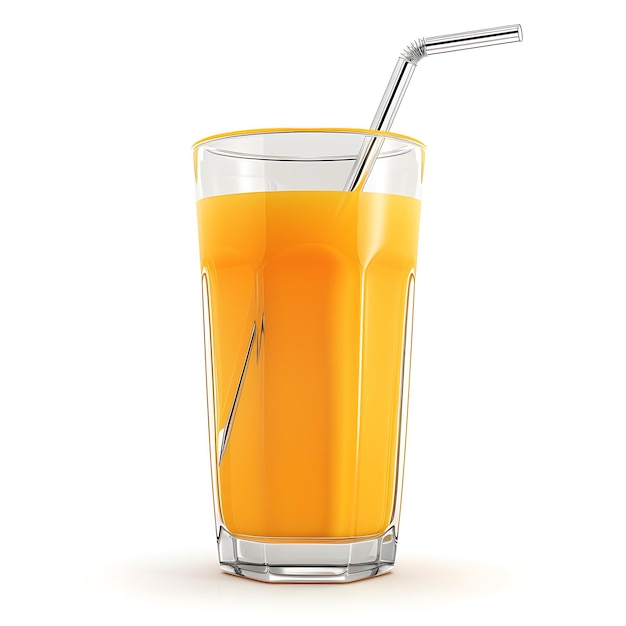 a glass of orange juice with a straw in it