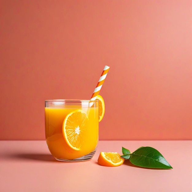 Photo a glass of orange juice with a straw and a straw in it