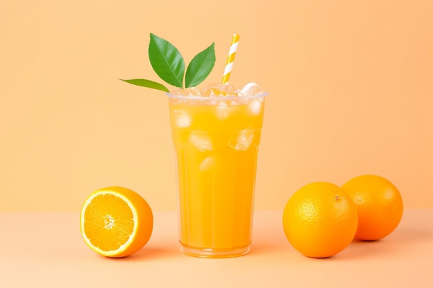 Glass of orange soda with ice isolated on white background