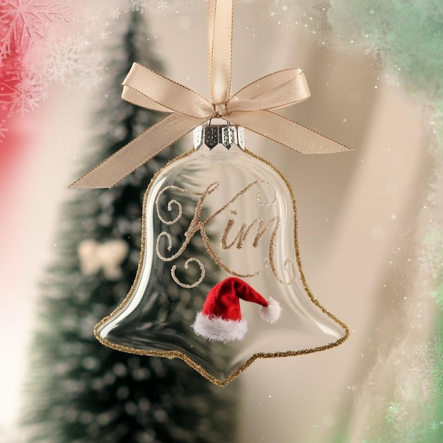 Photo a glass ornament with a santa hat on it