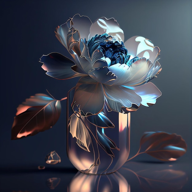 Glass peony in a glass on a black background flower Generative AI