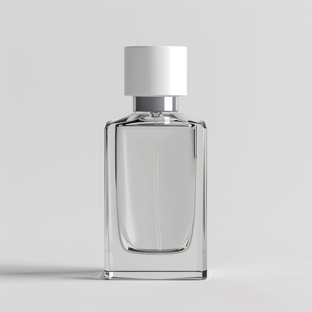 glass perfume bottle mockup with white cylinder