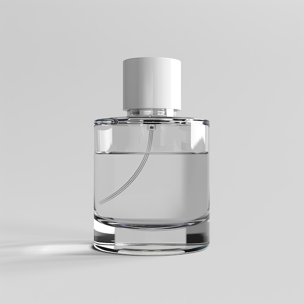 glass perfume bottle mockup with white cylinder