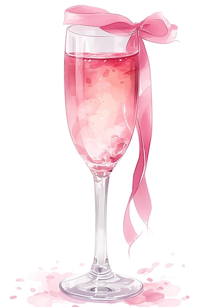 a glass of pink champagne with a pink and white pattern