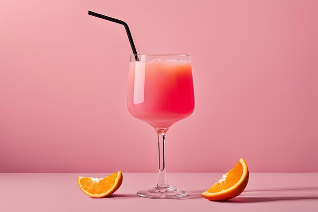 Photo a glass of pink drink with a slice of orange on top the drink is served in a short glass with a bla