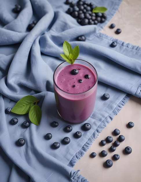 Photo a glass of pink juice with a blueberry on it