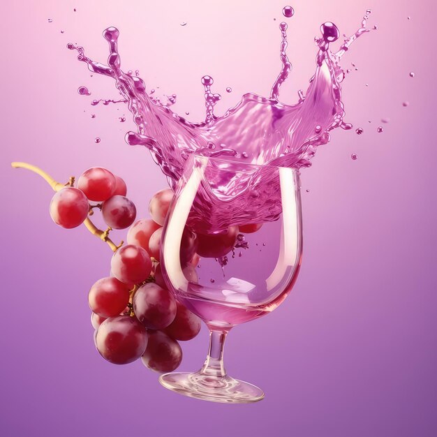 Photo a glass of pink liquid with a bunch of grapes in it