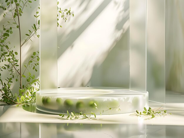 A Glass Podium with Natural Shapes and Soft Light Modern Glass Podium Stunning Illustration of a Glass Podium