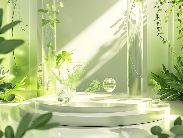 A Glass Podium with Natural Shapes and Soft Light Modern Glass Podium Stunning Illustration of a Glass Podium