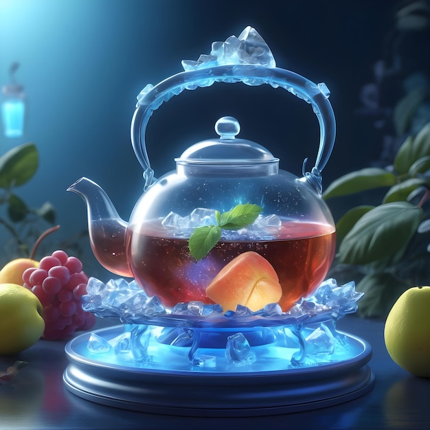 Photo glass pot of iced tea with fruits