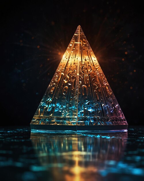 a glass pyramid that says s on it