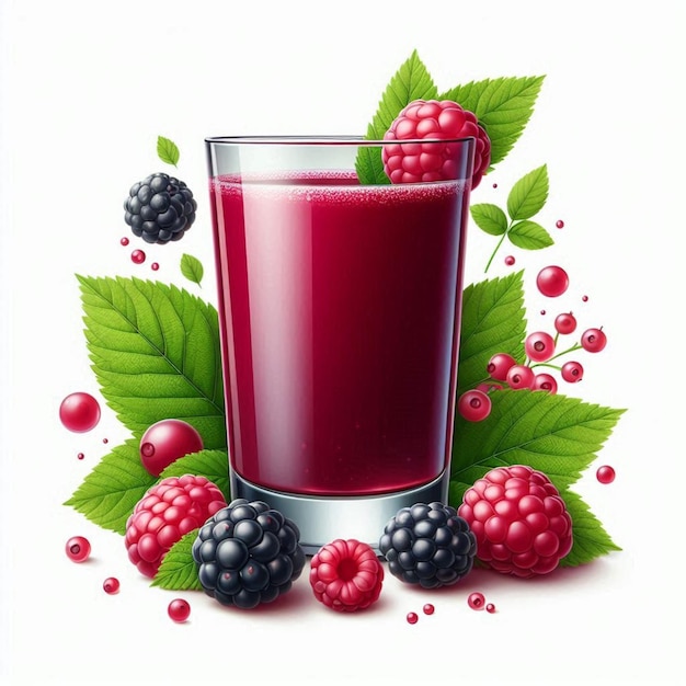 a glass of red juice with blackberries and blackberries