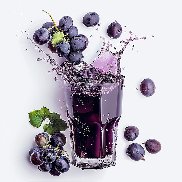 a glass of red liquid with a bunch of grapes in it