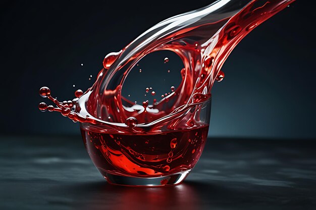 a glass of red liquid with the word splashes on it